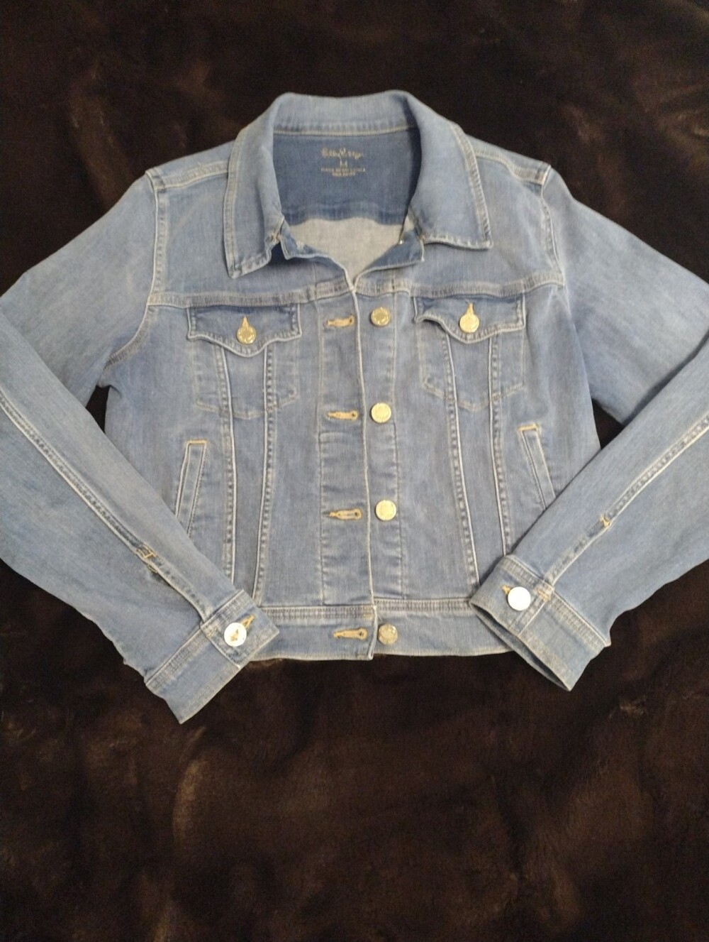Lilly Pulitzer Seaspray Denim Jacket Sz M Gold Hardware Medium to Light Wash